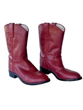 Justin Youth Red Leather Western Roper Cowboy Boots Size 7.5 Made in Mexico